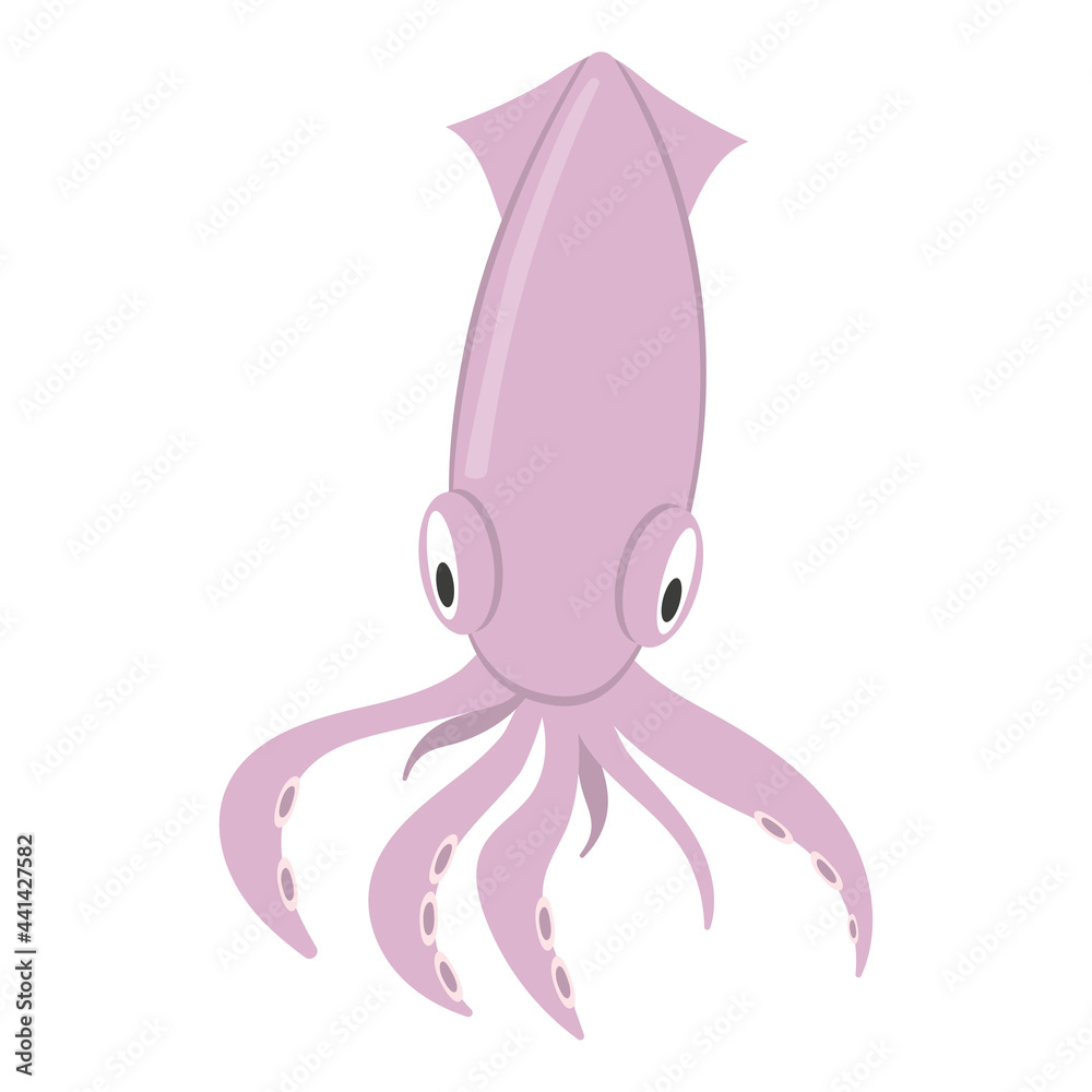 Fototapeta premium Pink cartoon squid, isolated on white background
