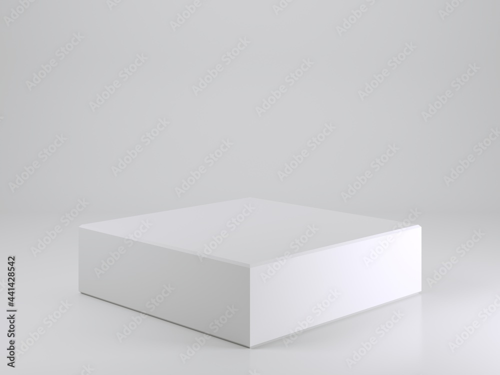 Empty white podium in shape of extruded square Empty white podium in shape of extruded square