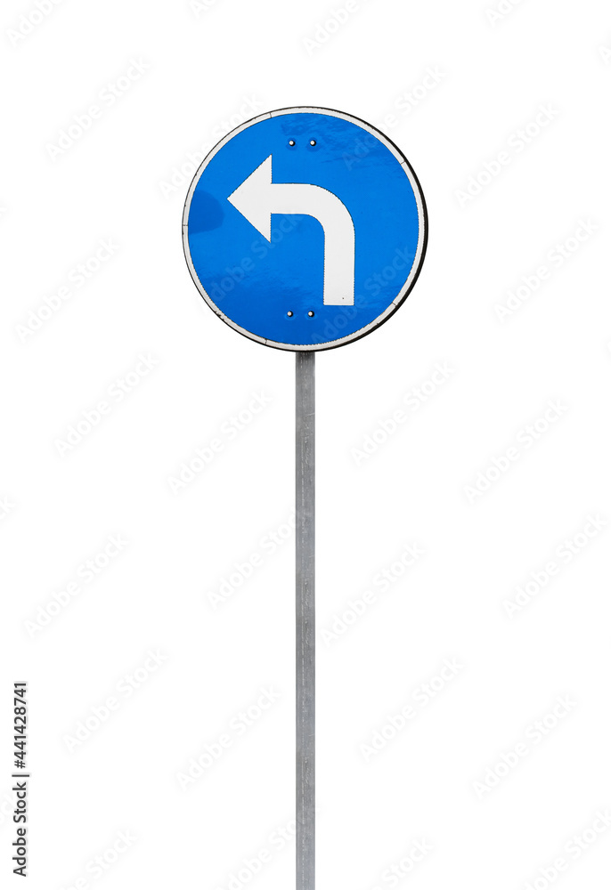 Turn left, standard European road sign isolated Turn left, standard European road sign isolated