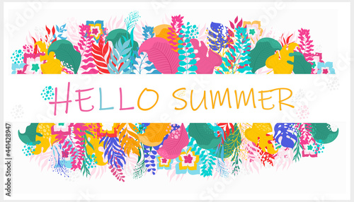 Vector poster on a summer theme with tropical plants.