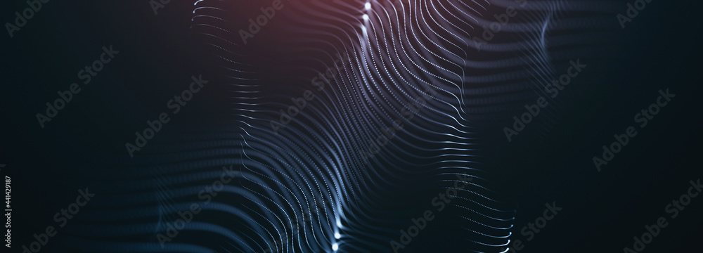 abstract wave motion pattern and dynamic mesh line on dark background. Modern futuristic design for background or wallpaper. Digital cyberspace, high tech, technology concept abstract wave motion pattern and dynamic mesh line on dark background. Modern futuristic design for background or wallpaper. Digital cyberspace, high tech, technology concept