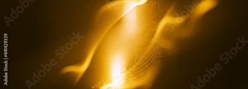 Gold particles wave background. Abstract dynamic mesh. Big data technology.