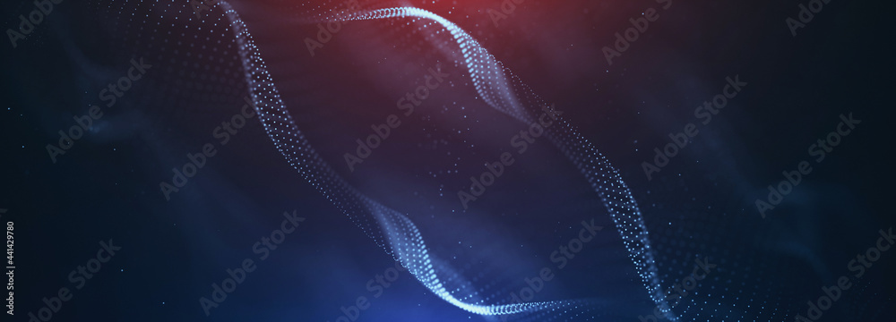 Fototapeta premium Data technology abstract futuristic illustration . Low poly shape with connecting dots and lines on dark background. 3D rendering