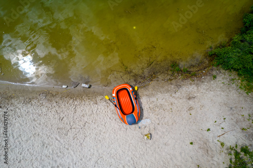 Aerial view of an inflatable boat