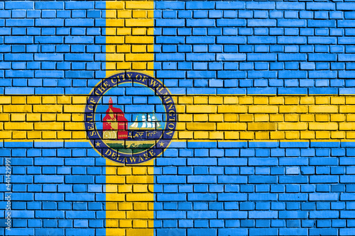 flag of Wilmington, Delaware painted on brick wall