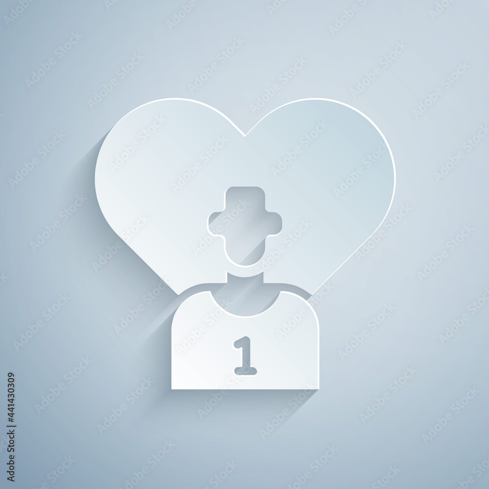 Paper cut Football or soccer player icon isolated on grey background. Paper art style. Vector Paper cut Football or soccer player icon isolated on grey background. Paper art style. Vector