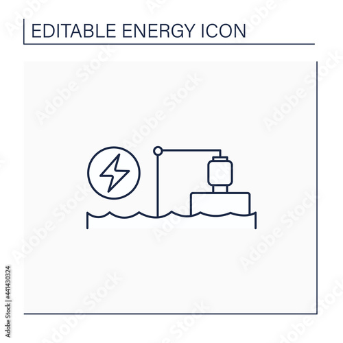 Pumped storage station line icon. Hydroelectric energy storage.Water reservoir. Electricity concept. Isolated vector illustration. Editable stroke