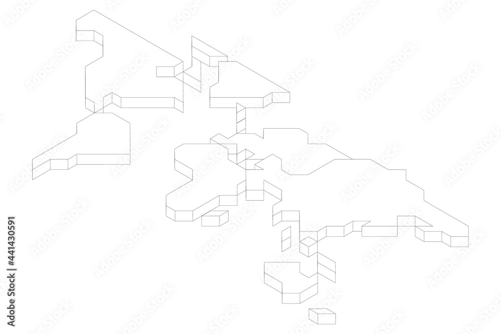 3D white isometric map of World. Simplified vector illustration