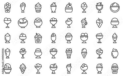 Gelato bowl icons set. Outline set of gelato bowl vector icons for web design isolated on white background