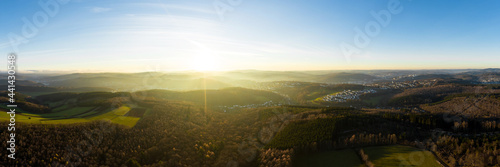 the siegerland forest and city from above in germany in autumn as a high definition panorama photo