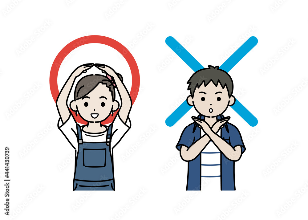 正解と不正解のポーズをとる男の子と女の子のイラスト 正しい 間違え 子供 小学生 低学年 Stock Vector Adobe Stock