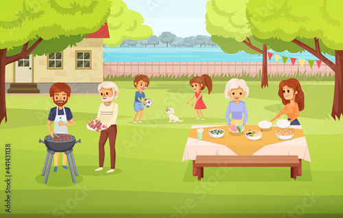 Family Holidays Colored Cartoon Composition