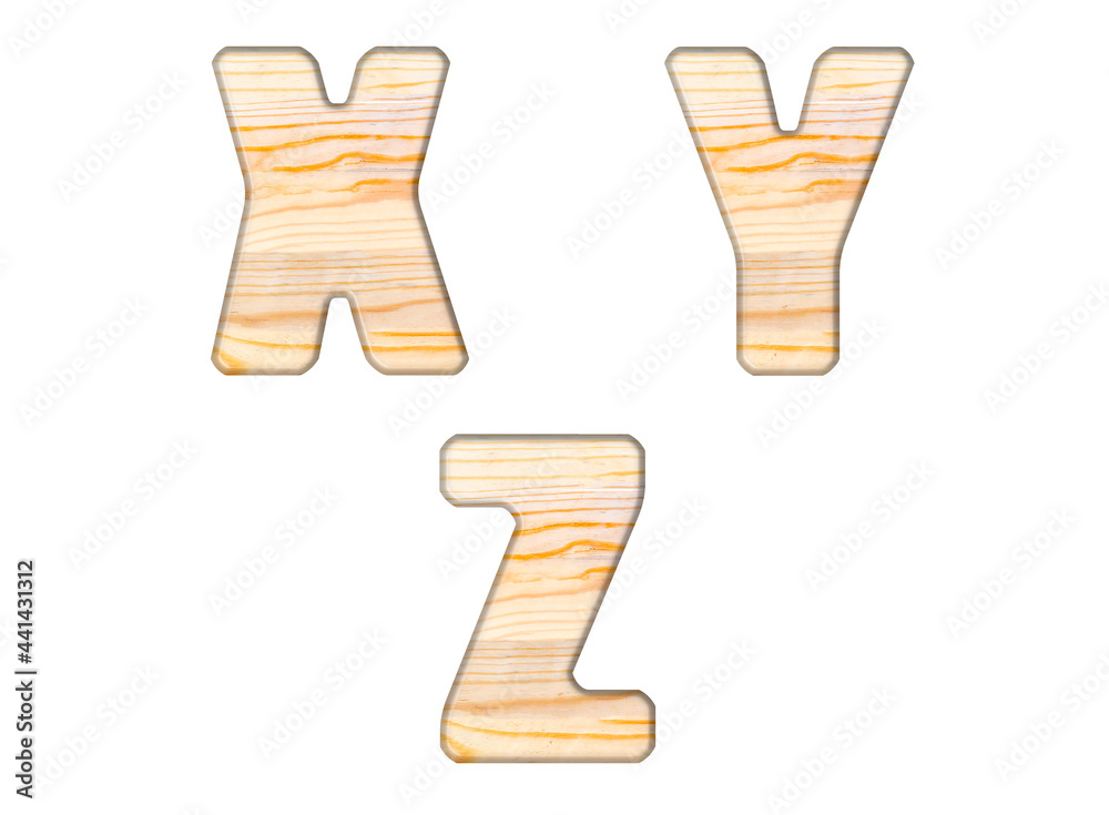 The letters X, Y, Z are made of a wooden board The letters X, Y, Z are made of a wooden board