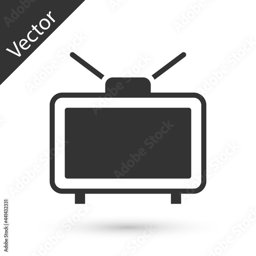 Grey Football soccer match on TV icon isolated on white background. Football online concept. Vector