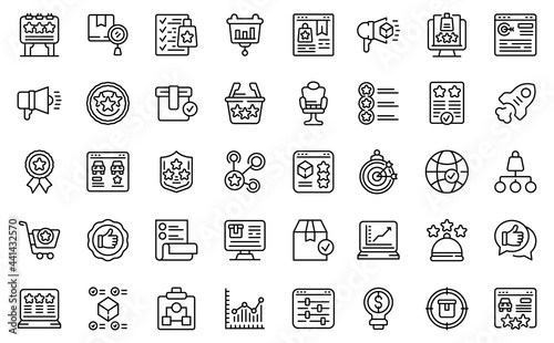 Featured product icons set. Outline set of featured product vector icons for web design isolated on white background