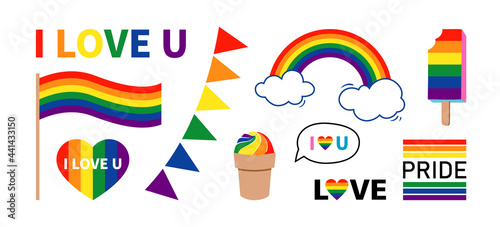 Set of LGBT Pride. Pride day line abstract logo. Human rights and tolerance. Vector illustration isolated on white background. LGBT flag.