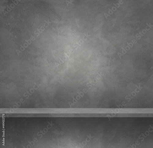 Empty shelf on a grey wall. Background template. Square banner