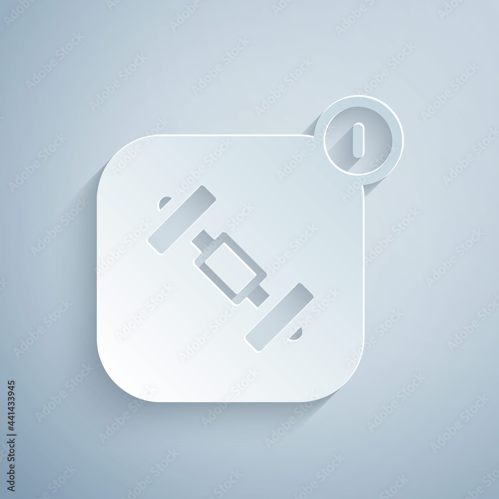Paper cut Fitness app for sports icon isolated on grey background. Healthcare mobile app concept. Online fitness or mobile trainer. Paper art style. Vector Paper cut Fitness app for sports icon isolated on grey background. Healthcare mobile app concept. Online fitness or mobile trainer. Paper art style. Vector