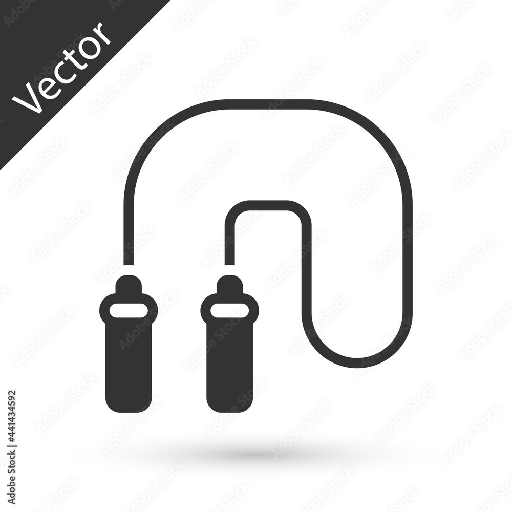 Grey Jump rope icon isolated on white background. Skipping rope. Sport equipment. Vector Grey Jump rope icon isolated on white background. Skipping rope. Sport equipment. Vector