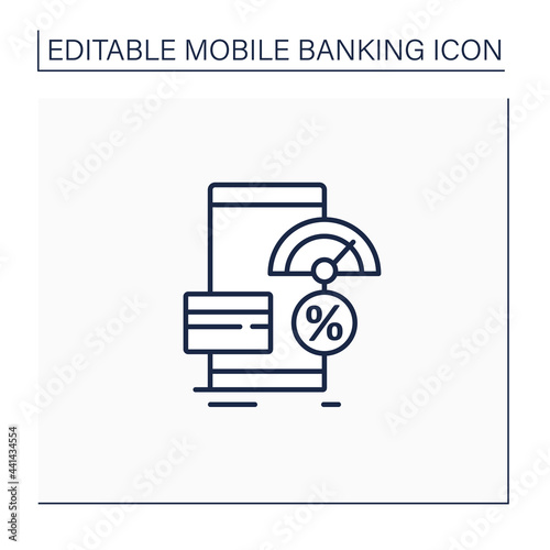 Credit score changing line icon. Getting bank loan. Creditworthiness analysis. Interest rate. Mobile banking service concept. Isolated vector illustration.Editable stroke