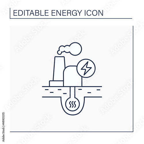 Geothermal power line icon. Geothermal energy. Dry steam,flash steam, binary cycle power station. Electricity generation concept. Isolated vector illustration. Editable stroke
