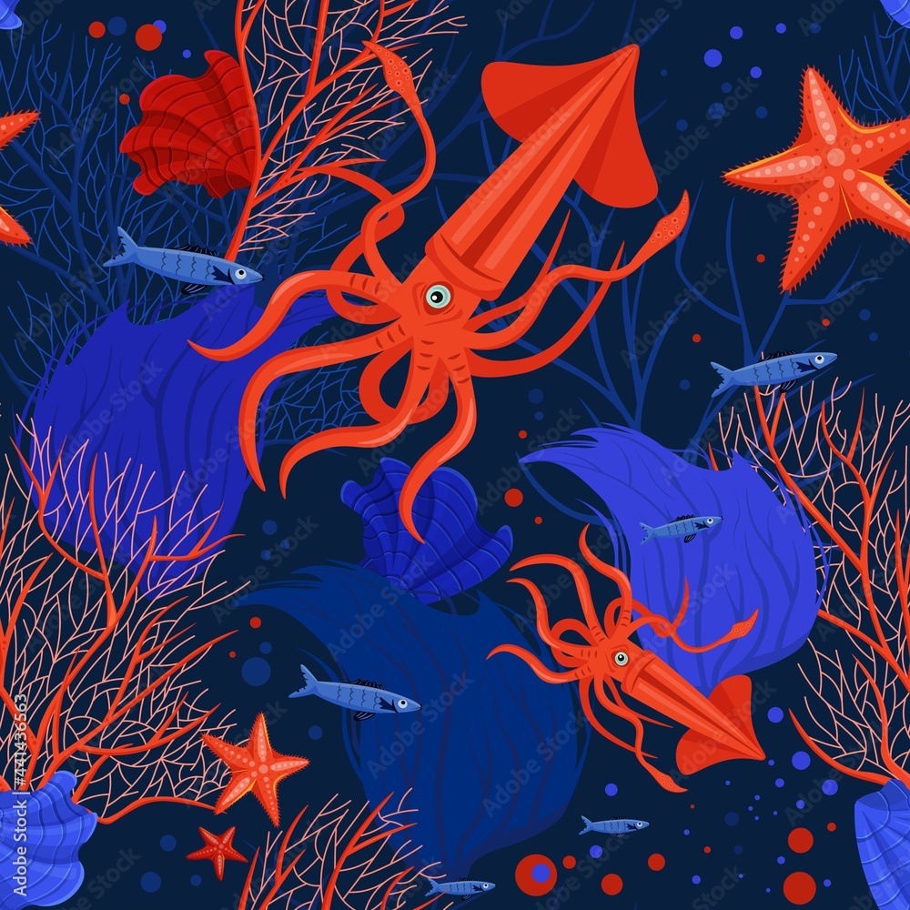 Marine life seamless pattern. Tropical fish. Different corals. Marine life seamless pattern. Tropical fish. Different corals.