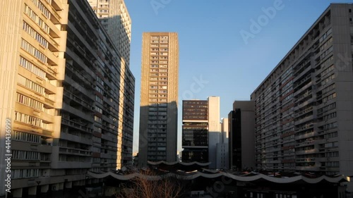 Sunrise on urban buildings (Paris - Olympiades, France) photo