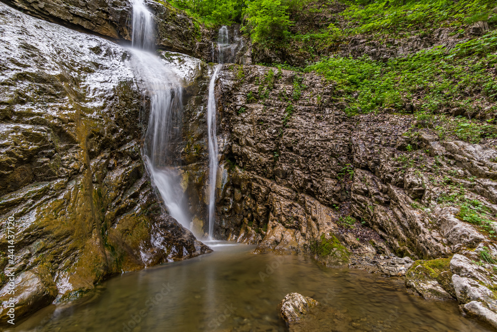 Obraz premium Beautiful waterfalls and mountain rivers in Schoenebach in Vorarlberg, Austria