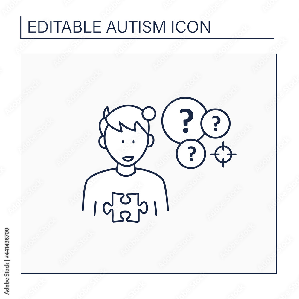 Neurodevelopmental disorder line icon.Intense focus on one topic. Preoccupation with a specific topic of interest. Autism spectrum disorder concept.Isolated vector illustration.Editable stroke Neurodevelopmental disorder line icon.Intense focus on one topic. Preoccupation with a specific topic of interest. Autism spectrum disorder concept.Isolated vector illustration.Editable stroke