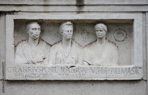 Basrelief in Appian way in Rome, Italy photo