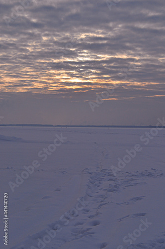 sunset in the snow