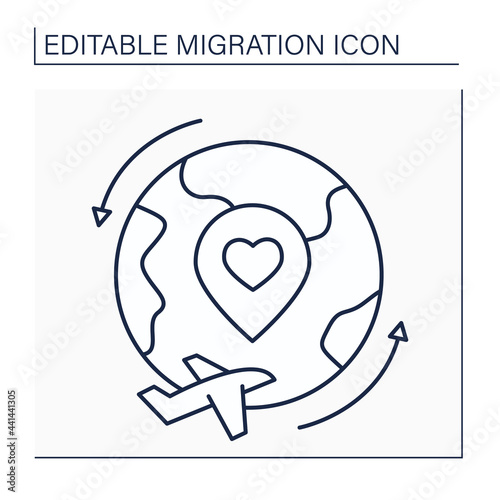 Repatriation line icon. Returning voluntarily or forcibly to place of origin or citizenship. Restoring to homeland. Migration concept. Isolated vector illustration. Editable stroke