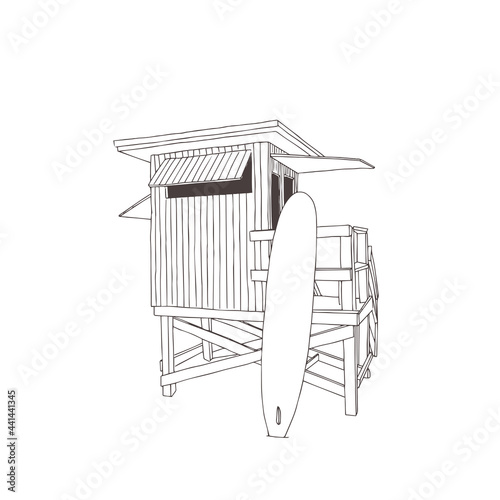 Lifeguard observation tower station on the beach