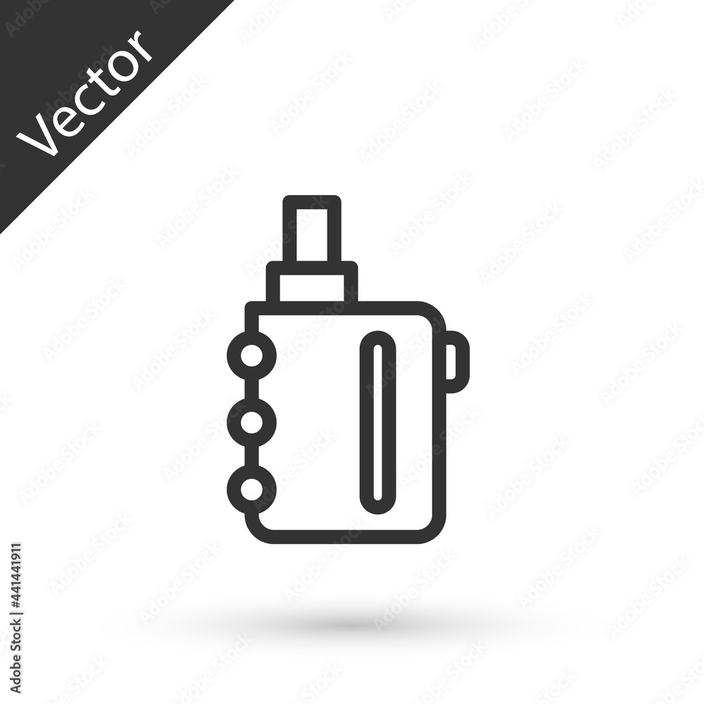 Grey line Electronic cigarette icon isolated on white background. Vape smoking tool. Vaporizer Device. Vector Grey line Electronic cigarette icon isolated on white background. Vape smoking tool. Vaporizer Device. Vector