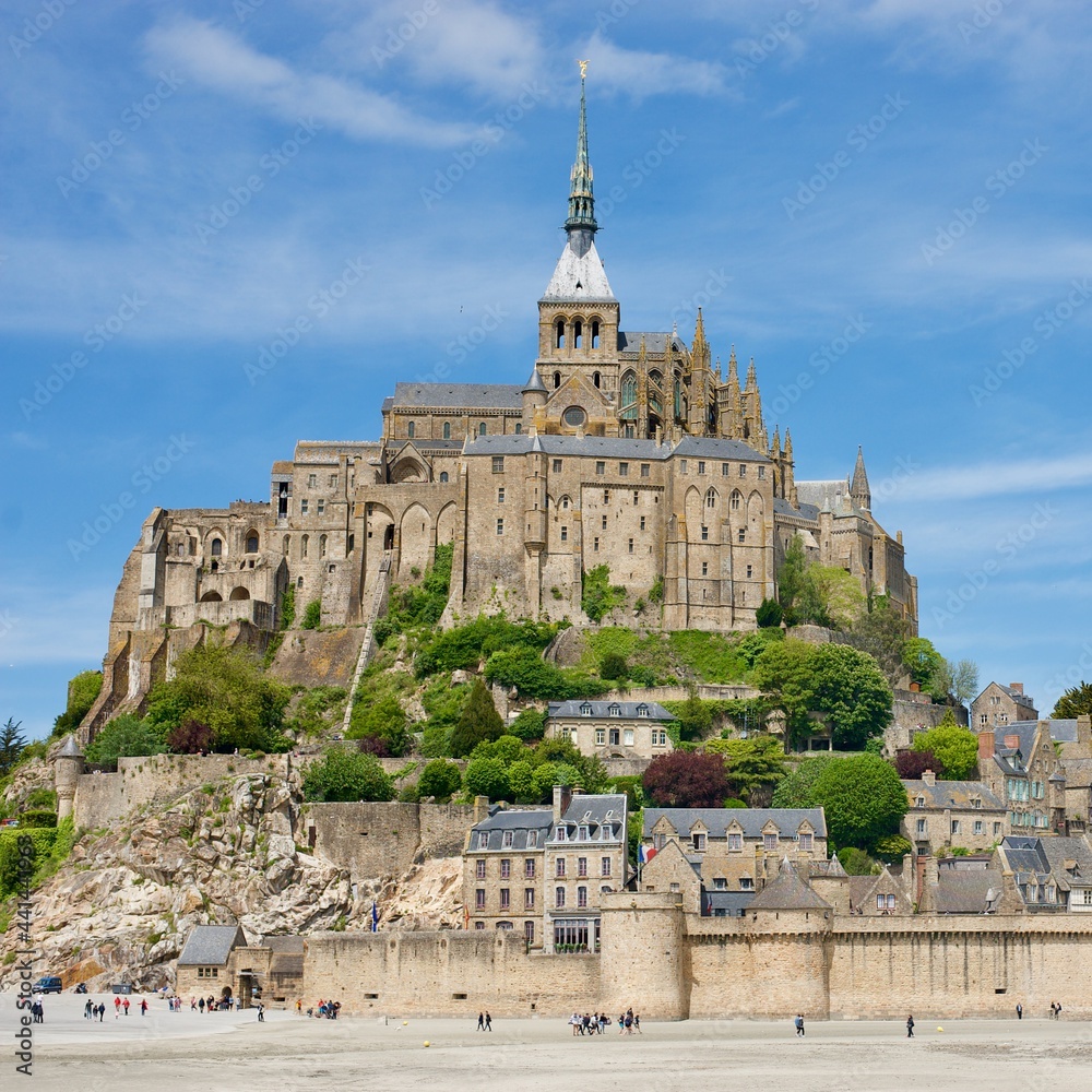 view on the Abbey,  the village and the rampart of Mont saint michel
