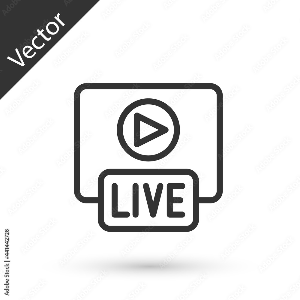 Grey line Live streaming online videogame play icon isolated on white background. Vector Grey line Live streaming online videogame play icon isolated on white background. Vector