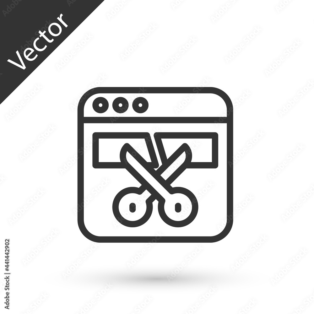 Grey line Video recorder or editor software on laptop icon isolated on white background. Video editing on a laptop. Vector Grey line Video recorder or editor software on laptop icon isolated on white background. Video editing on a laptop. Vector