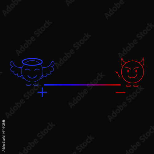 Scale from angel to demon. From plus to minus. From blue to red. From good to evil. Vector graphics