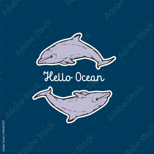 Jumping dolphin  vintage flat vector emblem art