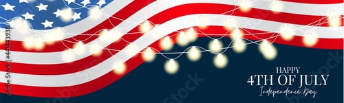 Happy 4th of July banner or header. USA Independence Day simple design concept. National United States of America flag. Vector illustration.