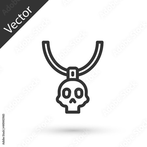 Grey line Necklace amulet icon isolated on white background. Vector