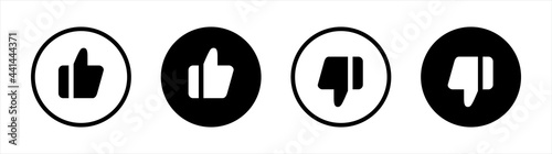 Thumb Up Thumb Down Icon Set. Like dislike flat vector icons for video apps and websites. Black thumb up thumb down vector illustration.