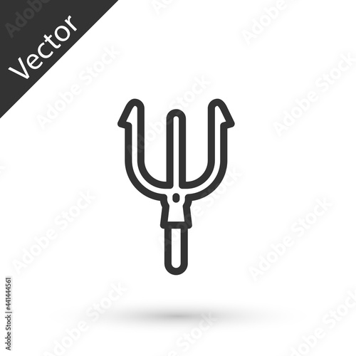 Grey line Neptune Trident icon isolated on white background. Vector