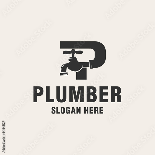 Initial P with plumber element logo template monogram style