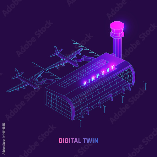 Airport Digital Twin Isometric Background