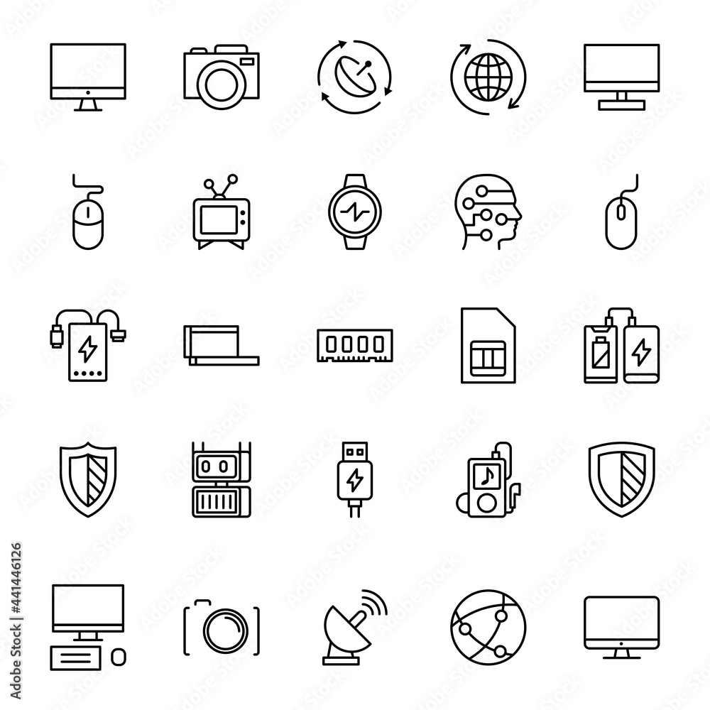 Electronics set line icons