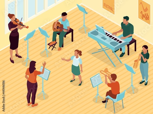 Musician Education Isometric Composition