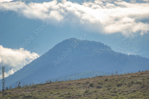 Fog on a mountain range in the Carpathian mountains