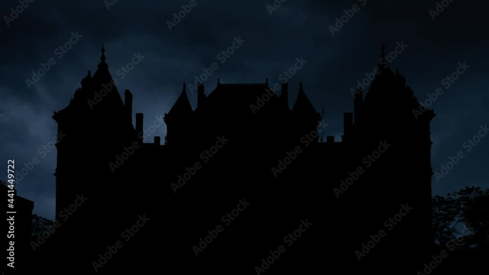Lightning thunderstorm flash over Silhouette of New York State Capitol Building, Albany, USA Lightning thunderstorm flash over Silhouette of New York State Capitol Building, Albany, USA