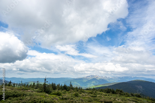 Beautiful landscape of mountain ranges and forests in the Ukrainian carpathians